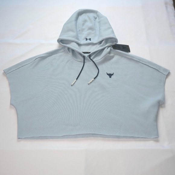 Under Armour Project Rock Womens Large  Blue Short Sleeve Fleece Hoodie - Picture 4 of 12